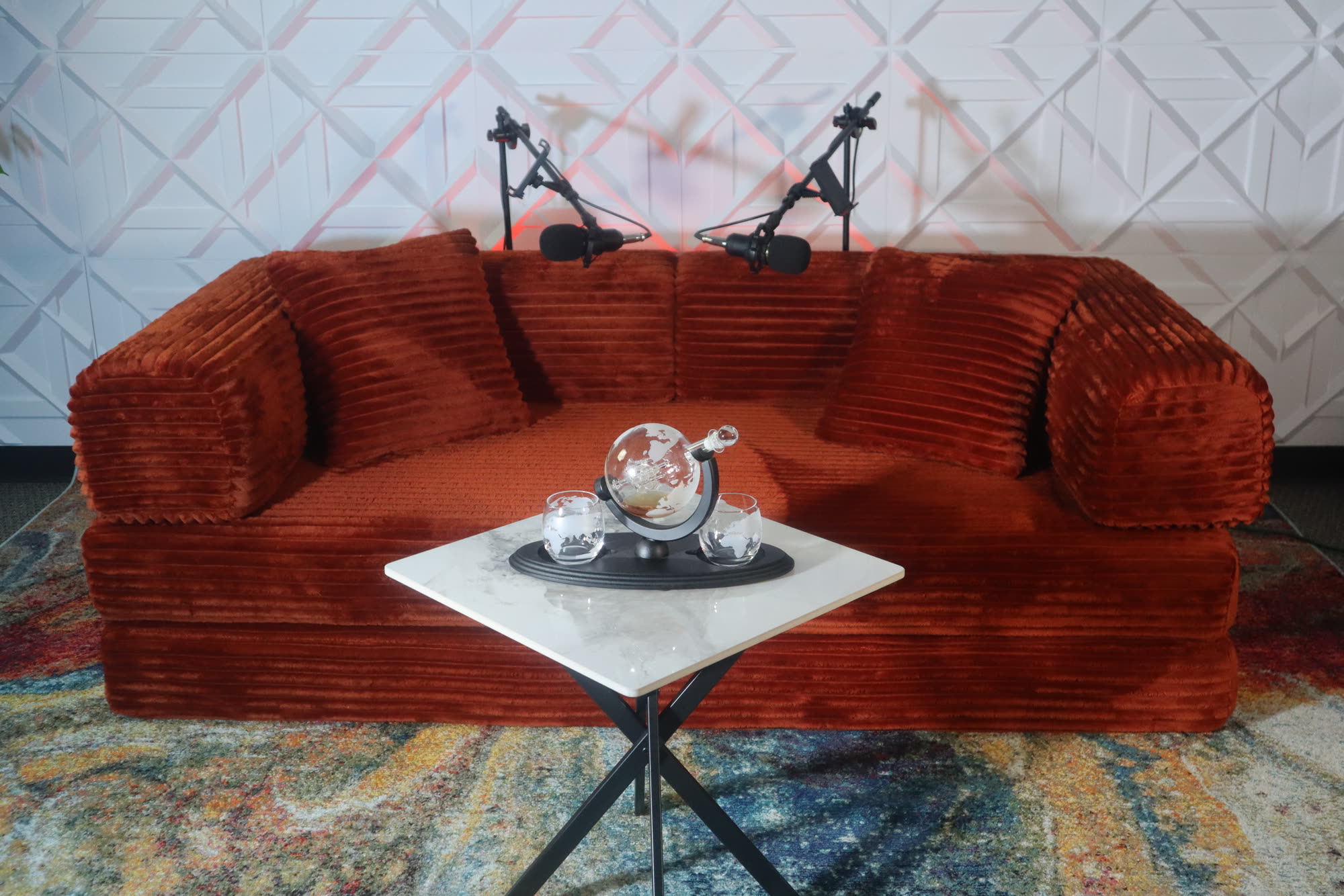 The Orange Couch room at Elysian Visions Production Studios, Houston