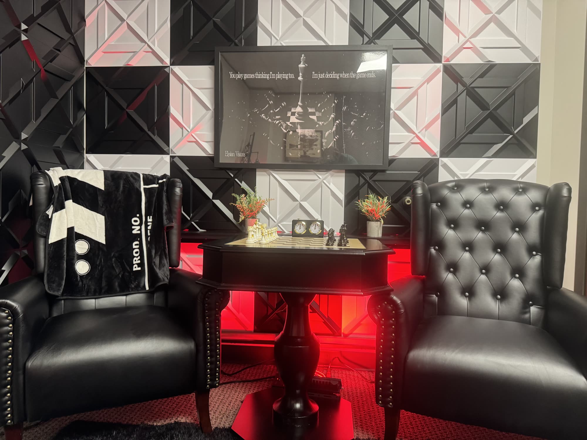 The Black & White Wall room at Elysian Visions Production Studios, Houston